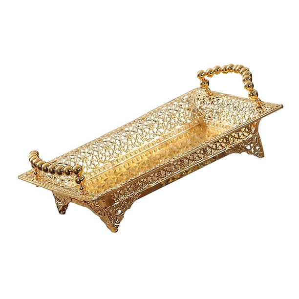 Soporte De Bandeja De Fruta Dorada De Metal Bandeja De Tocador Para Decoración De Baño De Cocina 30x18cm