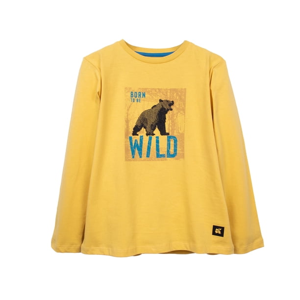 Polera Niño Manga Larga Estampado Oso “Wild” Mostaza