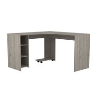 Fmfurniture - Escritorio En L + Base Movil Para Cpu Fm-056G - Gris Claro