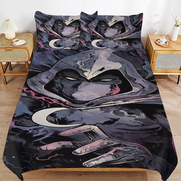 Moon Knight Bedding Sets Ultra Soft Skin-Friendly Duvet Cover 3 Piece, Cute Comforter Cover Bed Set for Boys Girls Kids
