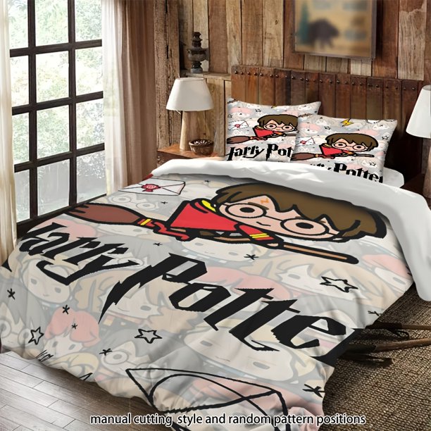 Bedding Cartoon Character Riding a Broom Star Lightning Decor Harry Potter Theme All Seasons Machine Washable Includes Pillowcases Suitable for Bedroom Guest Ro