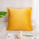 thumbnail image 2 of Funda de Almohada de Terciopelo PiccoCasa con Pompones para Sofá Cama 1PCS Amarillo Dorado 16x16 Pulgadas, 2 of 7