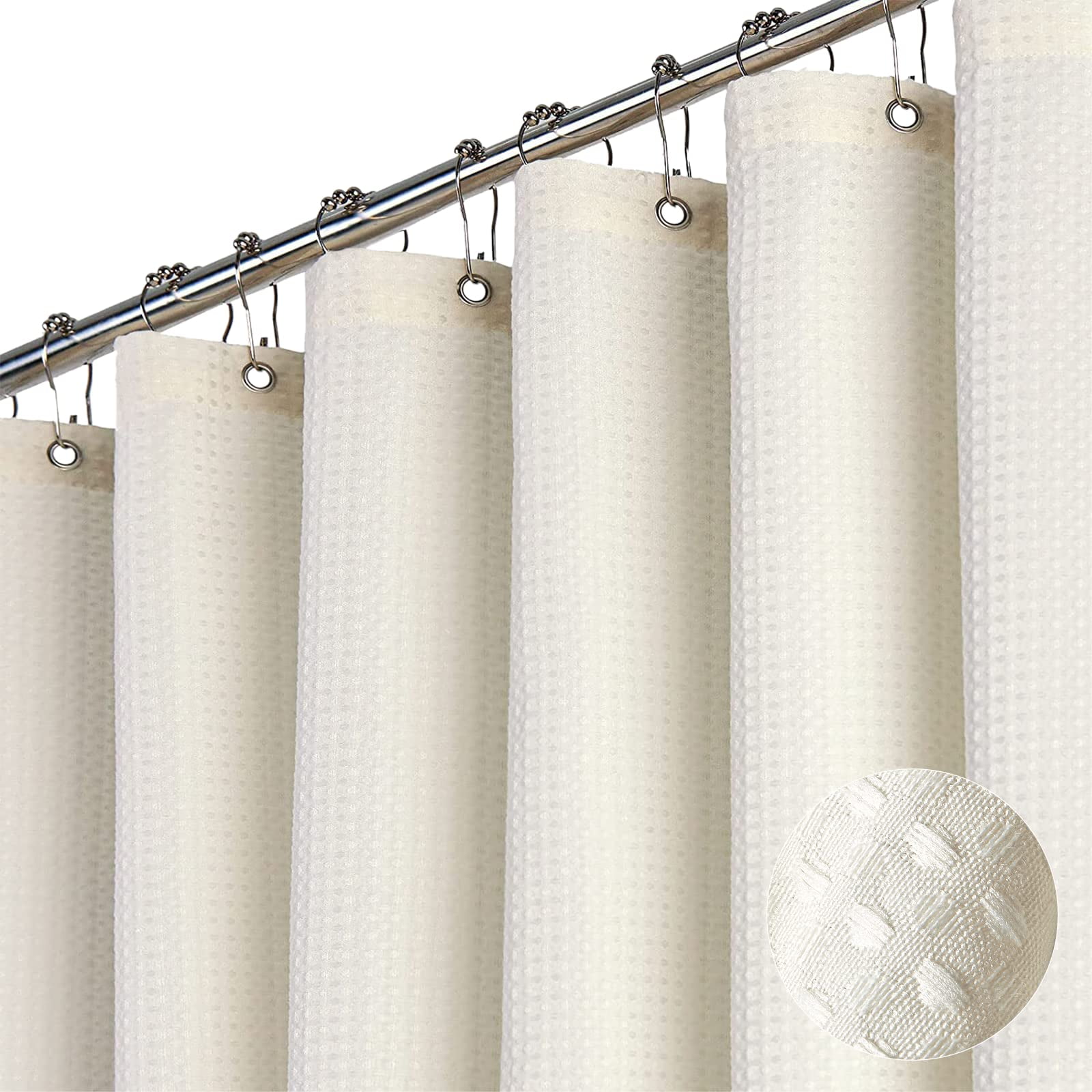 Cortina De Ducha Dynamene Ivory Waffle Texturizada, 183 X 183 Cm