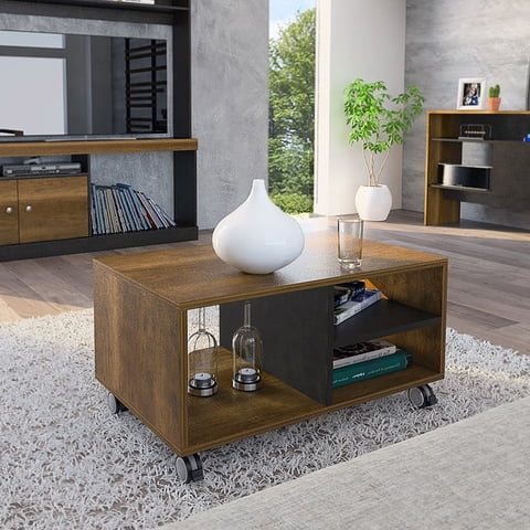 Tuhome - Mesa De Centro 43,4X50X80 Cm Caramelo Y Wengue