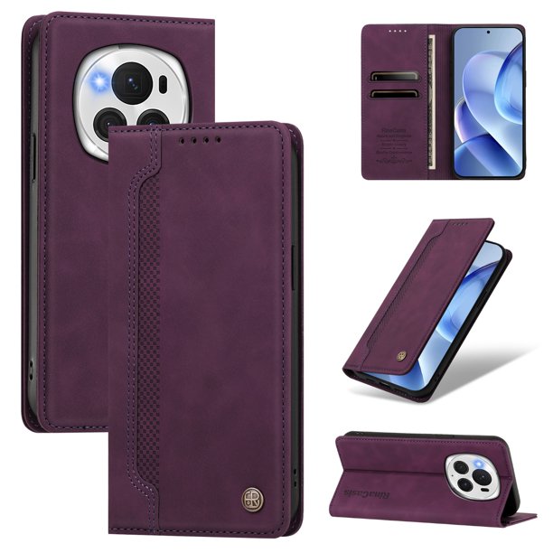 Funda Billetera para Honor Magic6 Pro Imán y Resistente Morado