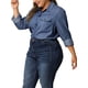 thumbnail image 4 of Camisa de mezclilla de manga larga con botones y bolsillo para mujer de talla grande Agnes Orinda 3X Azul, 4 of 8