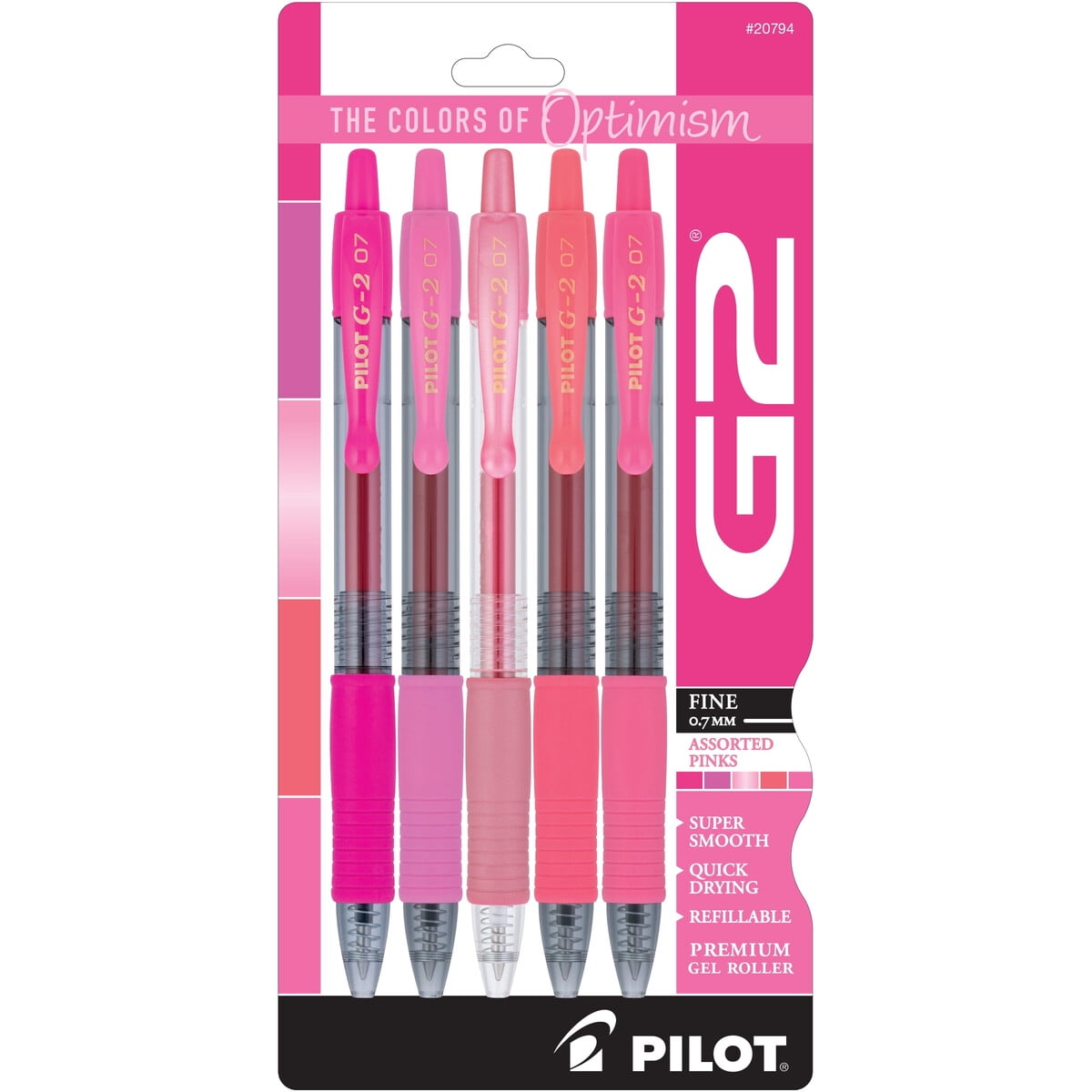 Lapices Gel Pilot G2 0.7mm Punta Fina Rosa Set 5