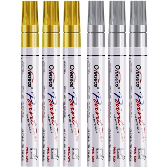Paint Pens Overseas, color dorado y plateado, paquete de 6 unidades, con base de aceite