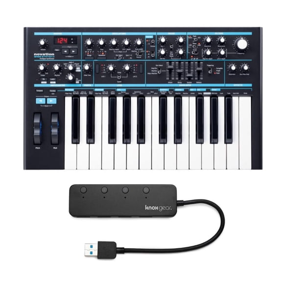 Novation Bass Station II Sintetizador Analógico Monofónico + Hub USB 3.0 de 4 Puertos