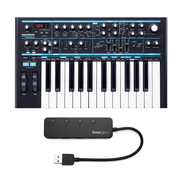 Novation Bass Station II Sintetizador Analógico Monofónico + Hub USB 3.0 de 4 Puertos