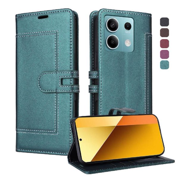 Premium Wallet Case for Xiaomi Redmi Note 13 Pro 5G with Card Slots & Kickstand, Flip Cover Green
