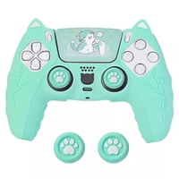 Funda Protectora Aaronmei Para Control Ps5 Verde Con Orejas De Gato Y Capuchón Para Joystick