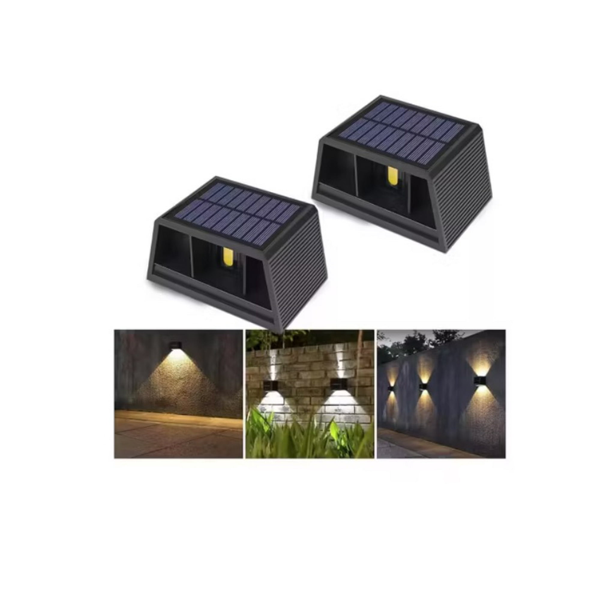 Tomasstore - X 2 Aplique Luz Cálida Solar Foco Doble Cara De Pared Negro