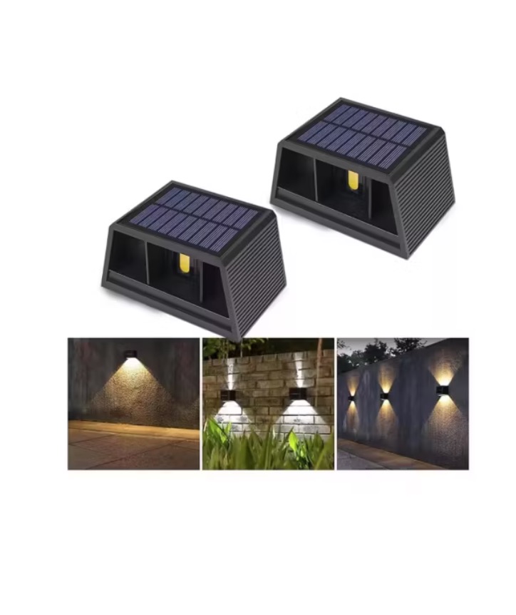 Tomasstore - X 2 Aplique Luz Cálida Solar Foco Doble Cara De Pared Negro