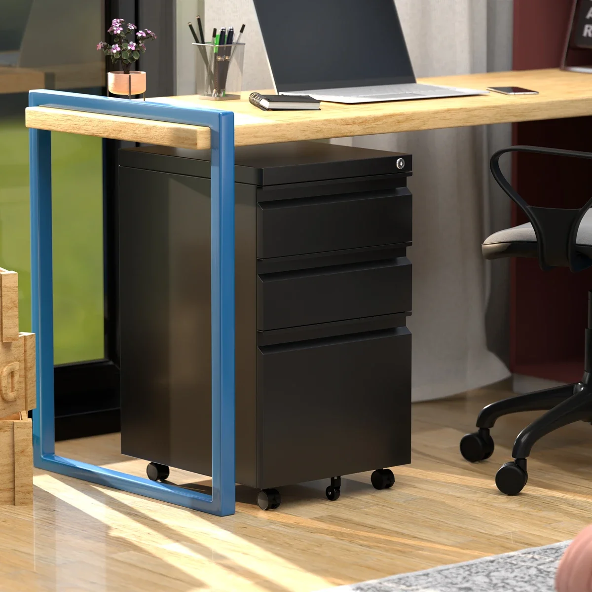 Recilock - Cajonera Metalica 3 Cajones - Linea Black C01b