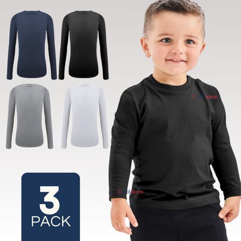Mas Clothing - Pack 3 Camisetas Bambú Primera Capa Polera Niño Cuello Redondo Surtido