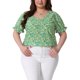 thumbnail image 1 of Agnes Orinda Blusas de Verano Casual de Tallas Grandes para Mujer con Estampado Floral, Cuello en V, Mangas Cortas con Volantes, 1X Verde Amarillo, 1 of 7