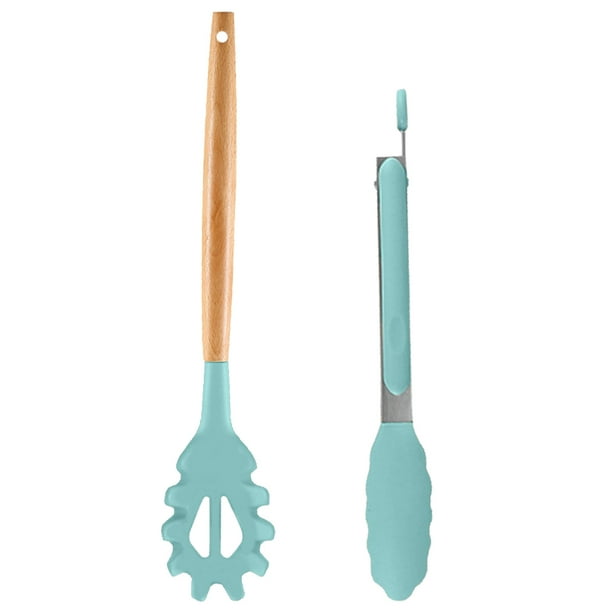 Juego de 2 utensilios de cocina de silicona con mango de madera, antiadherentes y resistentes al calor.