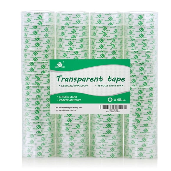 Cinta Adhesiva Transparente BOMEI PACK 48 rollos 18 mm x 25,4 m
