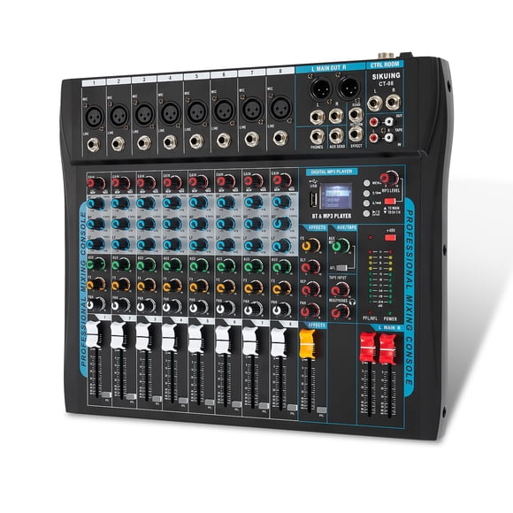 Mezcladora de Audio SIKUING de 8 Canales con USB y Bluetooth