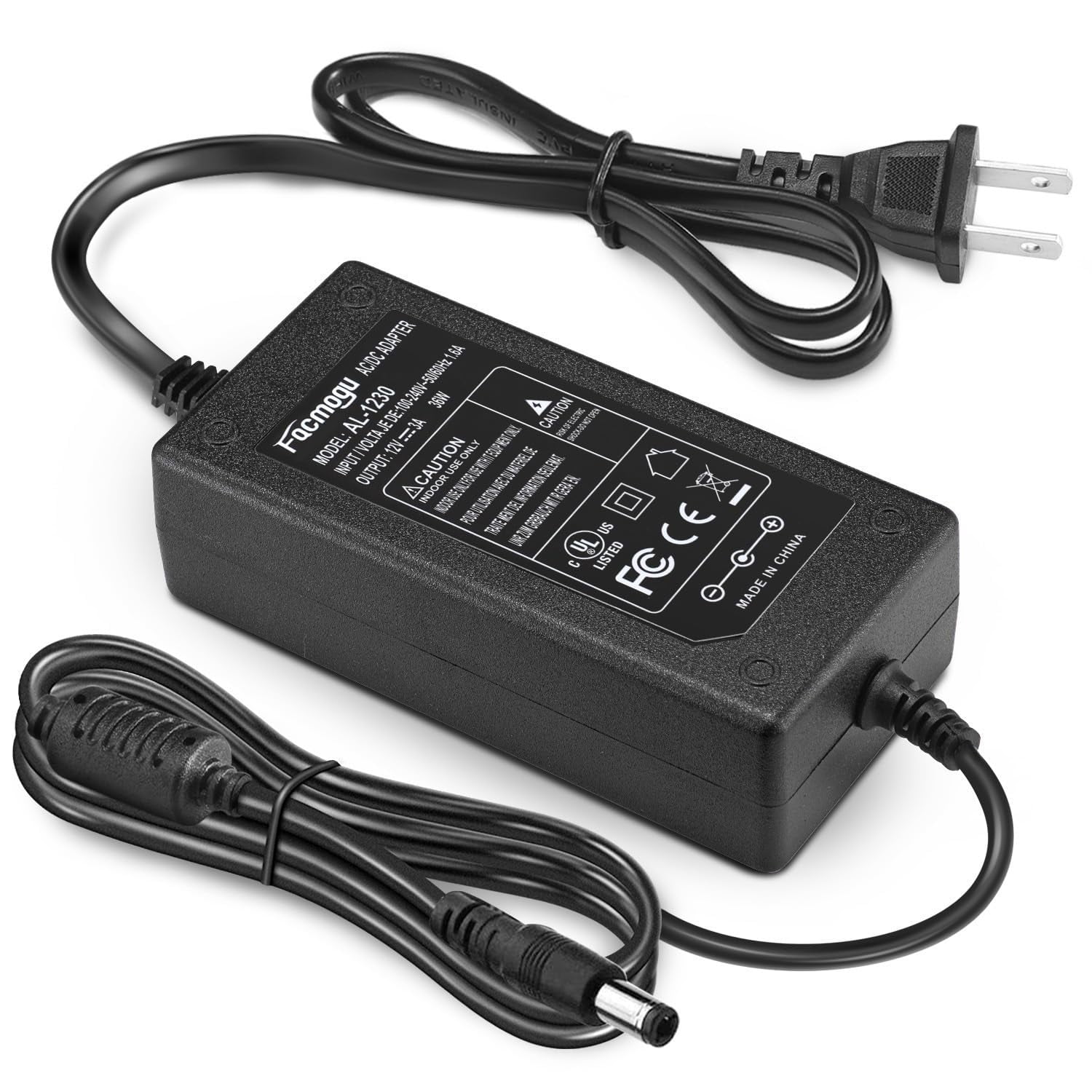 Adaptador De Corriente Facmogu Dc 12v 3a 36w Con Conector Cilíndrico