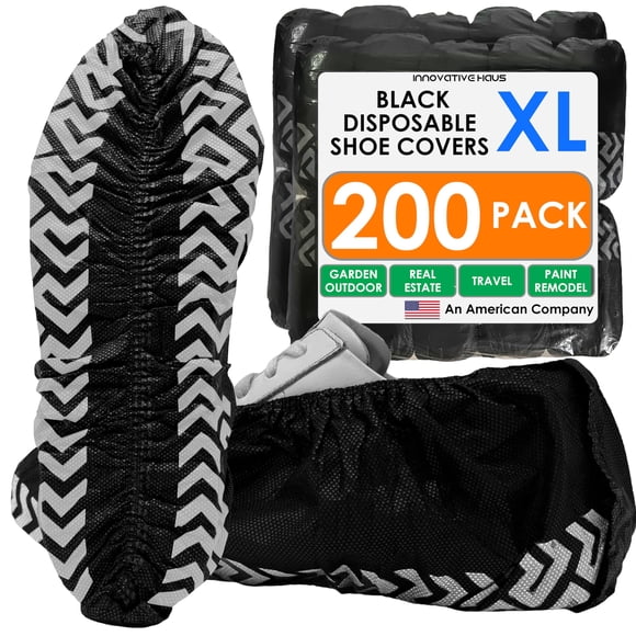 Cubiertas desechables para zapatos Innovative Haus, paquete de 200, XL, negro, antideslizantes