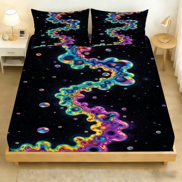 3pcs Abstract Universe Painting Pattern Digital Printing Three-Piece Set Polyester Skin-Friendly Fabric Anti-Pilling