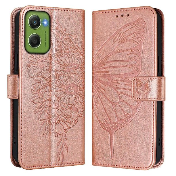 Funda cartera mariposa para Motorola Moto G06 con soporte y ranuras para tarjetas Oro rosa