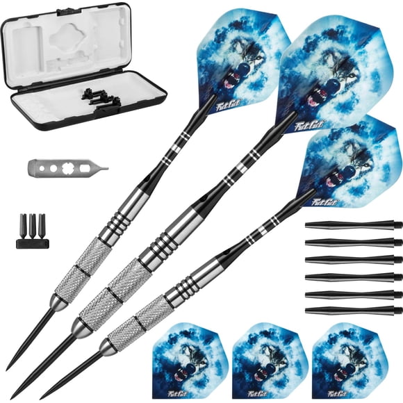 Dardos con punta de acero Fat Cat Predator, 80% tungsteno, 23 g, con funda