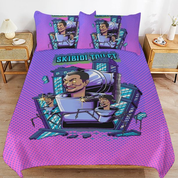 Skibidi Toilet Bedding Set Duvet Cover Comfortable and Lightweight Cartoon Bedding 3 Piece Bed Set