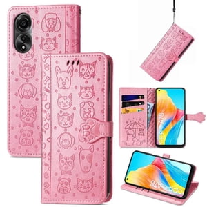 Funda Cartera Foxdock Para Oppo A78 4G , Flip Pu Con Relieve De Gatos Y Perros, Tarjetero Y Soporte