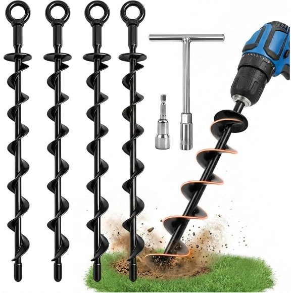 Ground Anchors Heavy Duty 4 Pack, 15 in Steel Screwin Stake