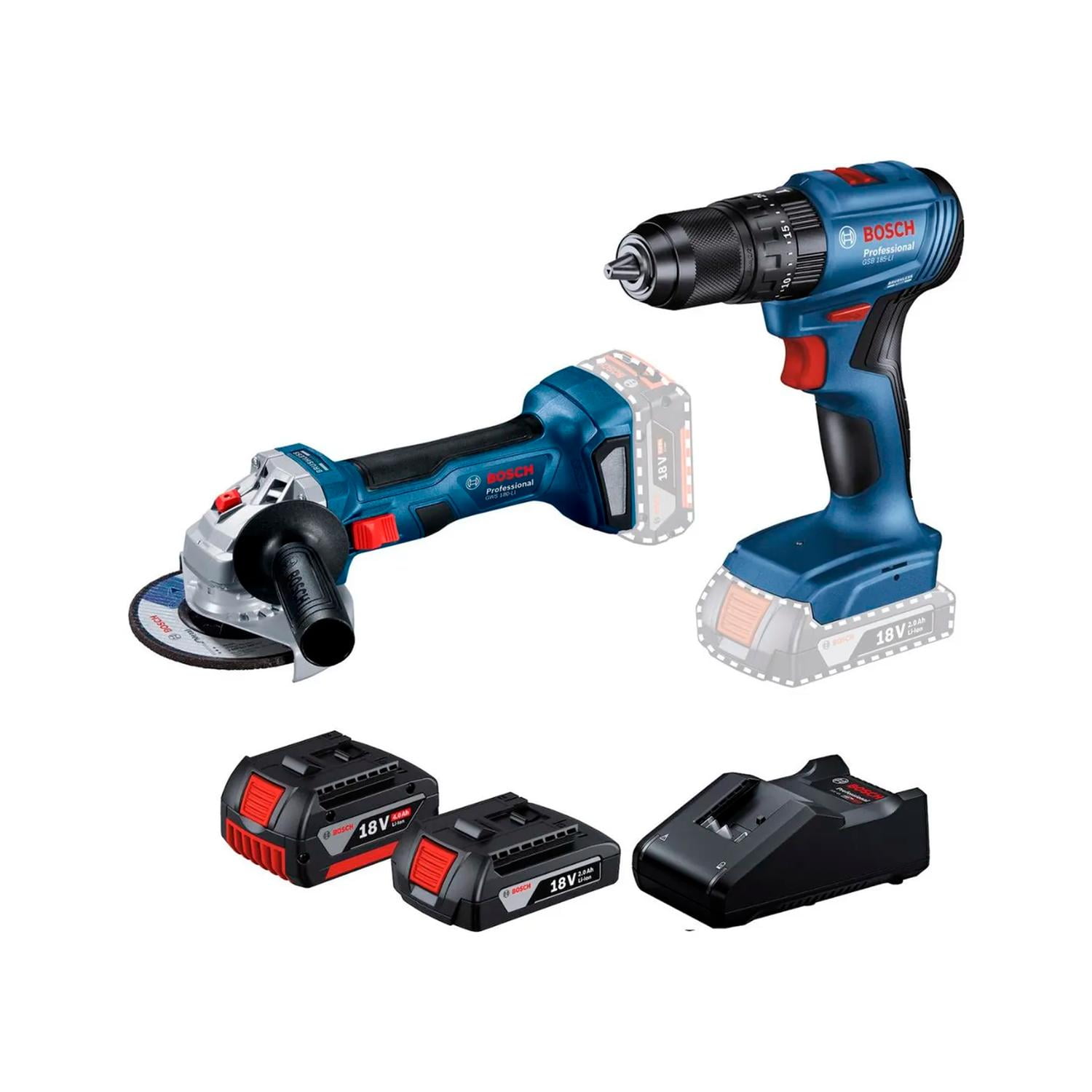 Kit Bosch Taladro Gsb 185-li + Esmeril Gws 180-li 18v Brushless