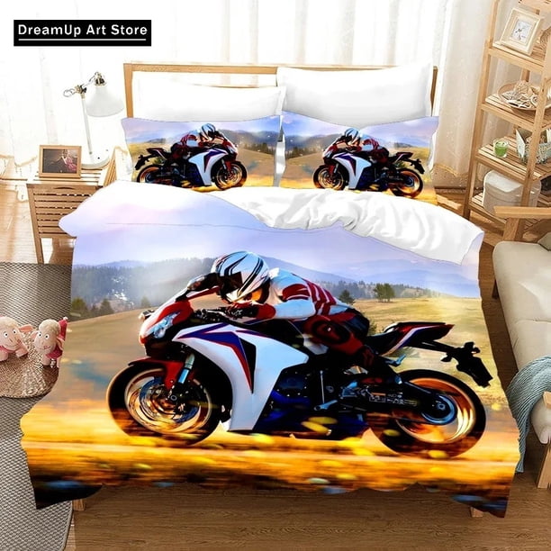 Sports Motorcycling Bedding Set Cute Quilt Cover Bed Cover With Pillowcase Boys Adult Home