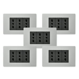 Want - Pack 5 Tomacorriente Triple Metálico 16A - Gris Negro