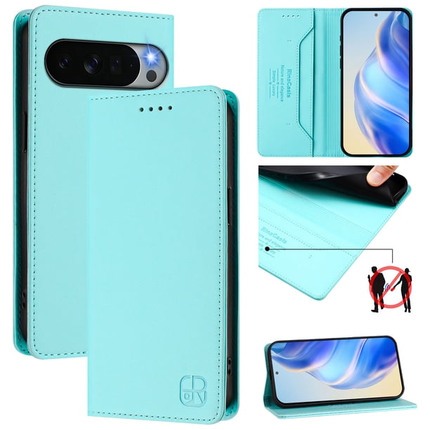 Funda Billetera con Soporte para Google Pixel 11 Pro XL Bloqueo RFID Plegable Verde menta