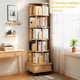 thumbnail image 2 of 6 Tier Rotating Bookshelf, 360° Display Round Spinning Bookshelf with Wheels and Drawer, Space-Saving, Small Space Rotating Bookshelf Tower for Bedroom, Living Room, Home, Office, Wood Color, 2 of 3