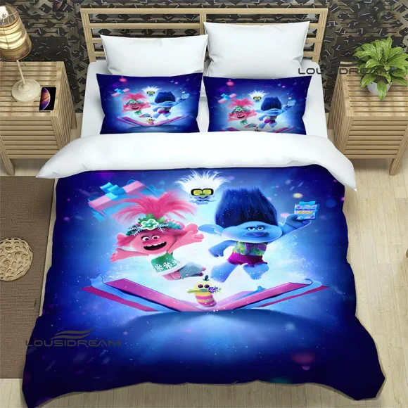 v1399 Bed Sheets Cartoon Trolls printed Bedding Sets exquisite bed supplies set duvet cover bed comforter set bedding set luxury birthday gift 3-Piece Bedding Set (1 Duvet Cover + 2 Pillow Shams) Bed