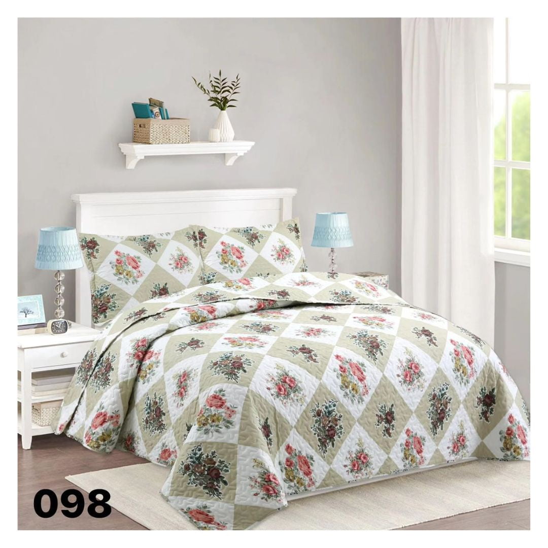 Genérico - Cubrecama Quilt Verano King - Cuadrille Rosas 098