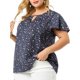 thumbnail image 4 of GRACIA Y GRANDEZA Blusa de Chifón Floral con Cuello de Ojal y Mangas Cortas Acampanadas para Mujer Talla Grande 6X Azul Marino, 4 of 8