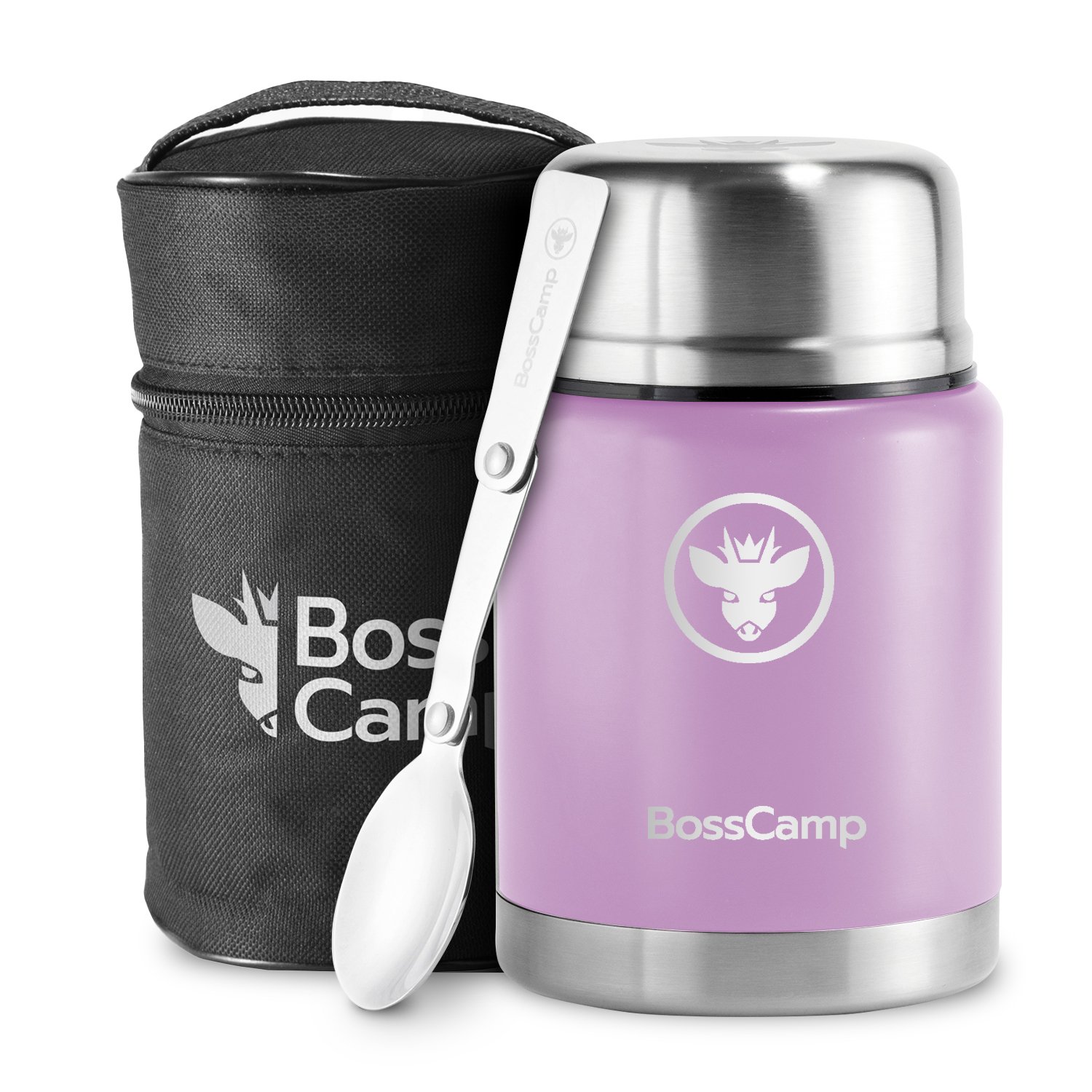 Termo Comida Bosscamp 500 Ml Lila Acero Inox Bolso Cuchara