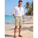 thumbnail image 2 of INSPIRE CHIC Pantalones Cortos de Lino con Cintura Elástica y Cordón para Vacaciones en la Playa para Hombre L Caqui, 2 of 5