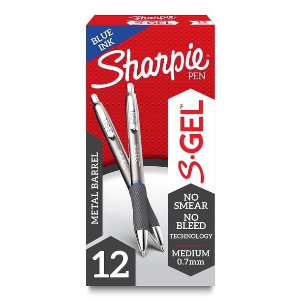 Bolígrafos de gel Sharpie S-Gel Sleek con forma de barril de metal, tinta azul, 12 unidades