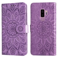Funda Tipo Cartera Foxdock Para Samsung Galaxy S9 Plus , Diseño Girasol En Relieve, Cuero Pu, Cierre Magnético, Soporte Y Tarjetero