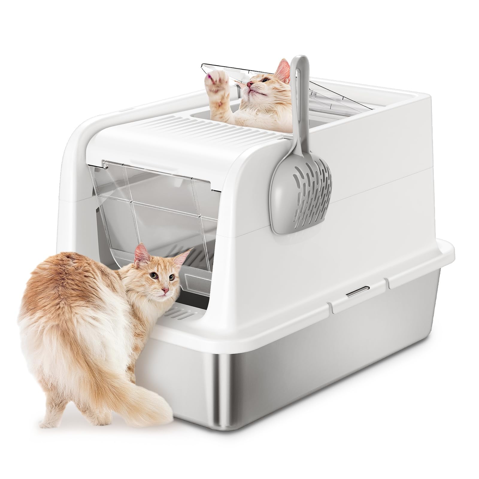 Caja De Arena Para Gatos Courpal De Acero Inoxidable Con Tapa 3 En 1, 20 Litros