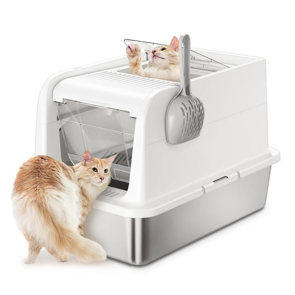 Caja de arena para gatos Courpal de acero inoxidable con tapa 3 en 1, 20 litros
