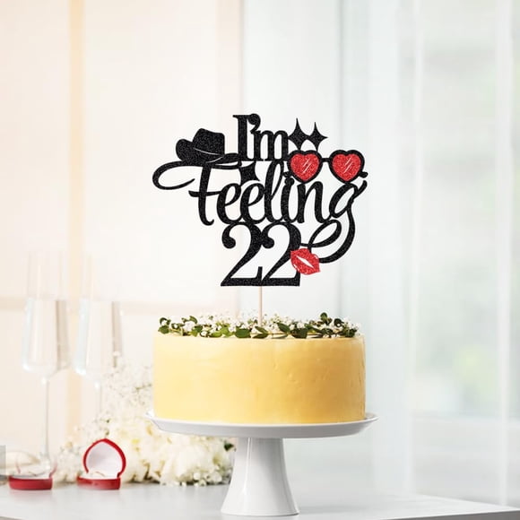 Decoración Para Tartas Im Feeling 22 Color Negro Con Purpurina 22 Cumpleaños