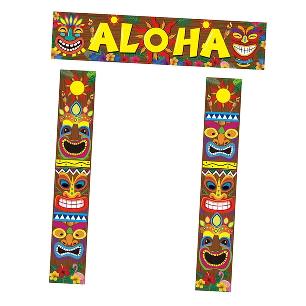 Decoración de fiesta Happy Luau, decoración para colgar en la pared de la puerta, letrero de bienvenida Aloha para ventana de puerta de pilar, fiesta Banner pareado