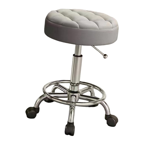 Taburete de salón giratorio ajustable con reposapiés de 45 cm a 58 cm con elevación de gas hidráulica redonda con ruedas para guitarristas, resistente Gris