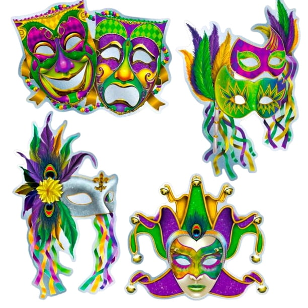 Máscara de Mardi Gras con forma de lámina recortada de Beistle Company, paquete de 4 unidades, 19 cm